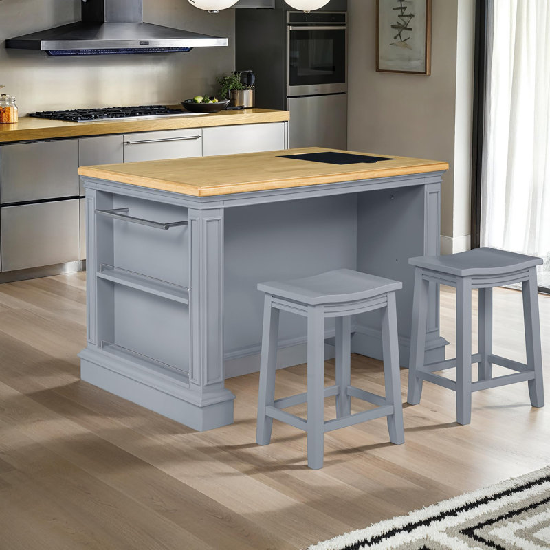Îlot de cuisine avec 2 tabourets Posie, Gris