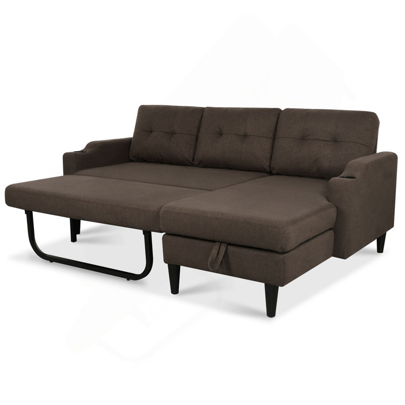Canapé-lit escamotable, canapé-lit modulaire convertible en L avec méridienne de rangement, Brun
