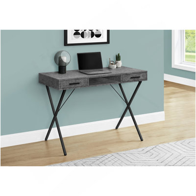Bureau d'ordinateur, bureau personnel, ordinateur portable, installation à gauche, à droite, tiroirs de rangement, L 42 po, bureau, stratifié gris, métal noir, contemporain, moderne
