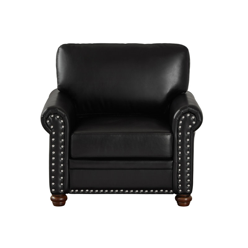 Siège de salon confortable, cuir de polyuréthane noir, pieds en bois massif, fauteuil en similicuir à pieds coulissants, structure avec métal et revêtement, revêtement