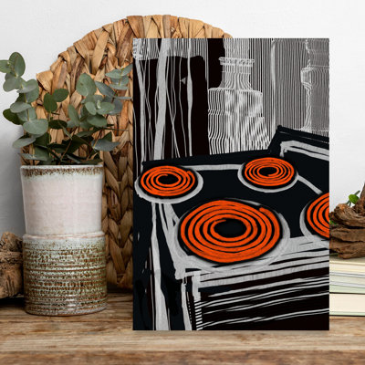 «Orange Stovetop Spirals», art mural abstrait contemporain audacieux
