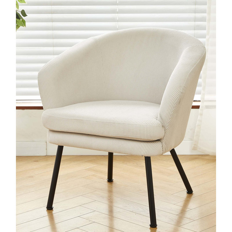 Chaise d'appoint en velours côtelé avec pieds en métal noir, conception moderne en tonneau, Beige
