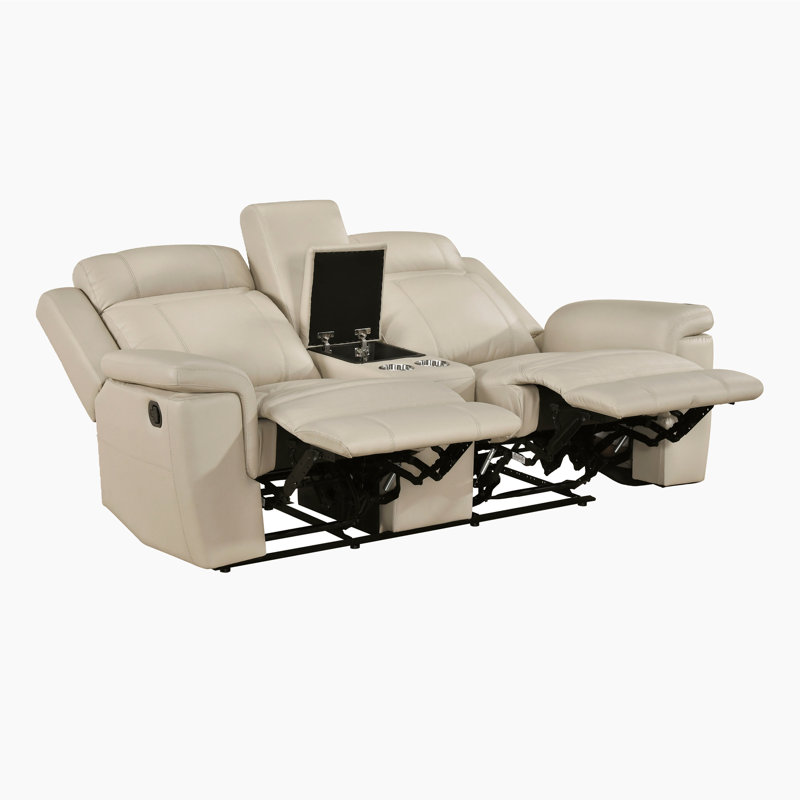 Ensemble de canapé de salon inclinable manuel en cuir fleur 2 pièces Elara Traditional, Beige