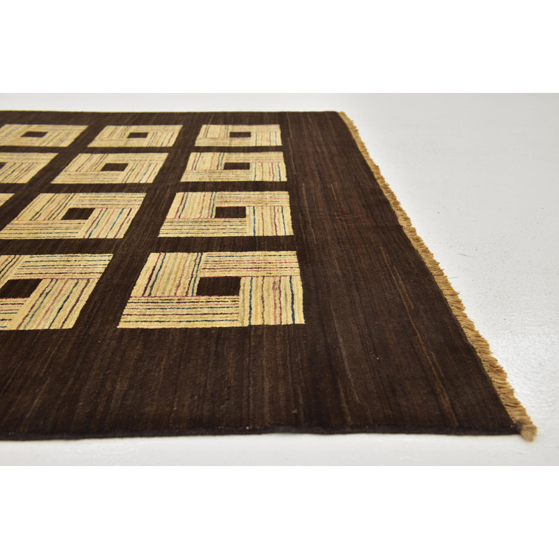 Tapis en laine beige/noir 5 pi 9 po x 9 pi 10 po one-of-kind à la main noué la Didcot