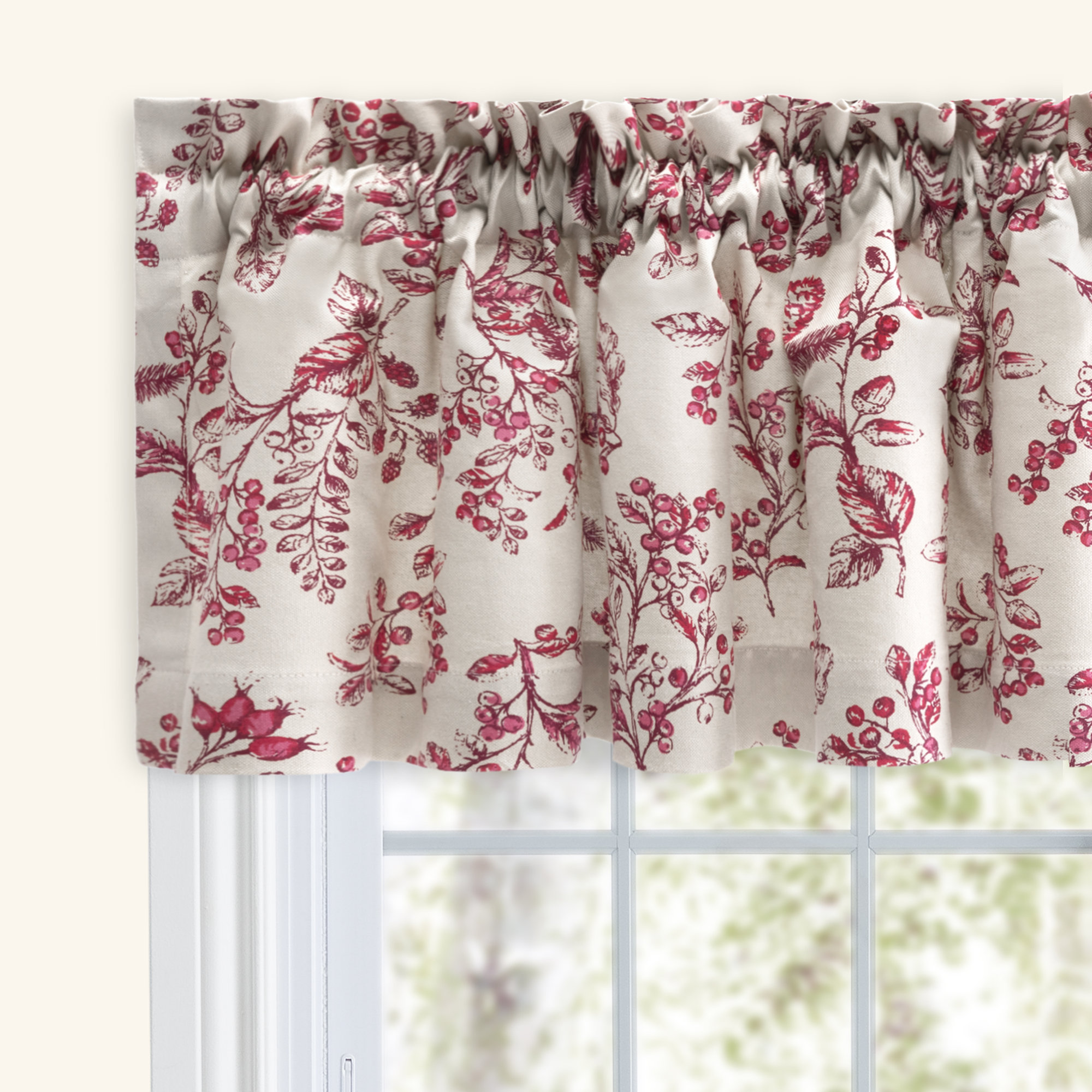 Emogene Toile Cotton Tailored 42'' Window Valance, Garnet