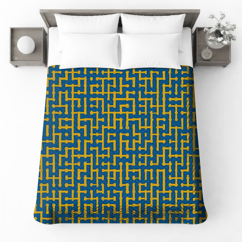 Couvre-lit matelassé bleu et jaune, Full / Double