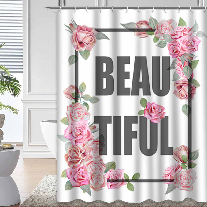 Rideau de douche imperméable à motif floral avec 12 crochets, L 72 po x l 84 po