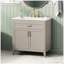 Meuble-lavabo autoportant de 30 po avec lavabo en céramique, pieds en bois massif, portes doubles à fermeture en douceur et tiroir basculant, tablettes et organisateurs de porte réglables, beige