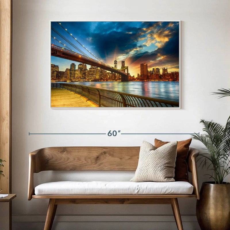 Spectaculaire coucher de soleil à Manhattan, Cadre flottant blanc, 46" X 31"