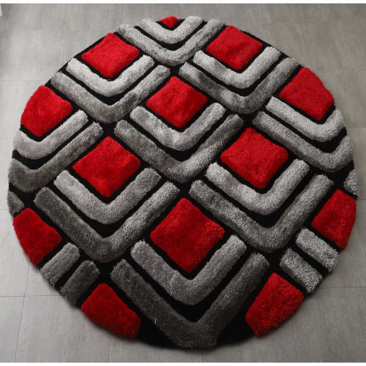 Corey-Leigh Abstract Shag Red/Gray Area Rug