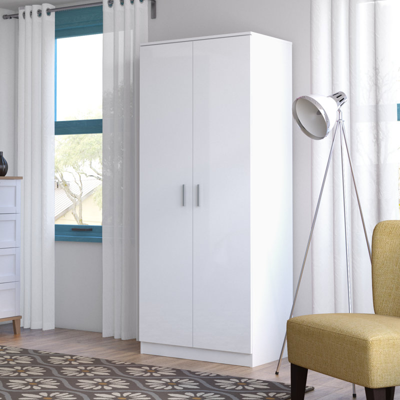 Brylene 2 Door Wardrobe, White Oak/White High Gloss