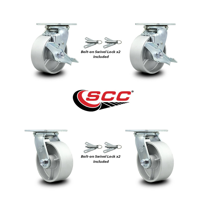 5 Inch Semi Steel Caster Set with Ball Bearings 4 Swivel Lock 2 Brake SCC|SCC-30CS520-SSB-TLB-BSL-2-BSL-2