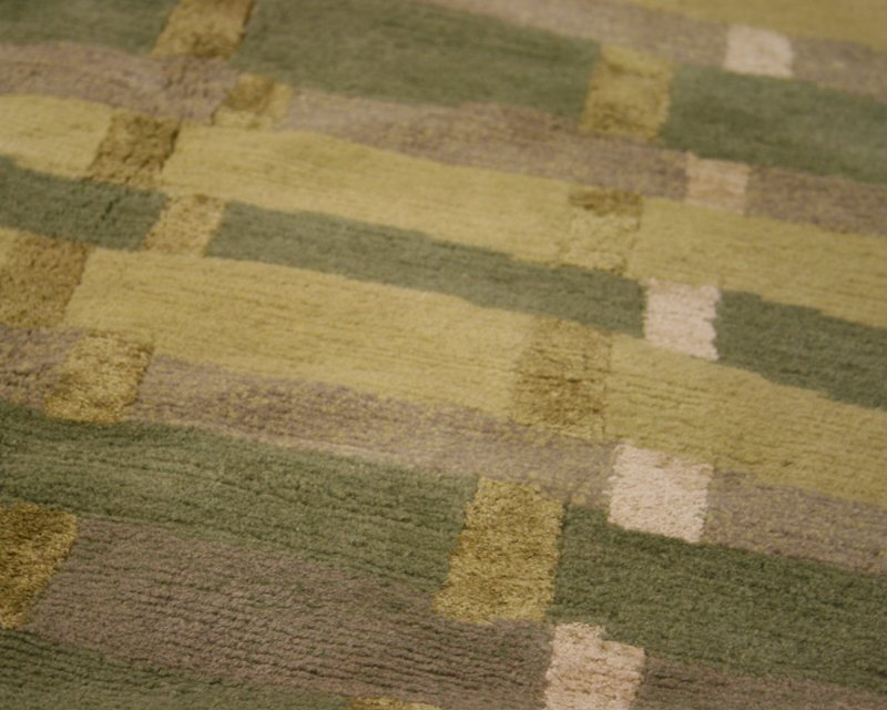 Rag Striped Area Rug in Beige/Green/Gray, Rectangle 3' x 5'