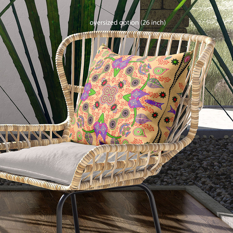 Polyester Throw Square Pillow Cover & Insert, Beige/Purple/Green, 16" x 16"