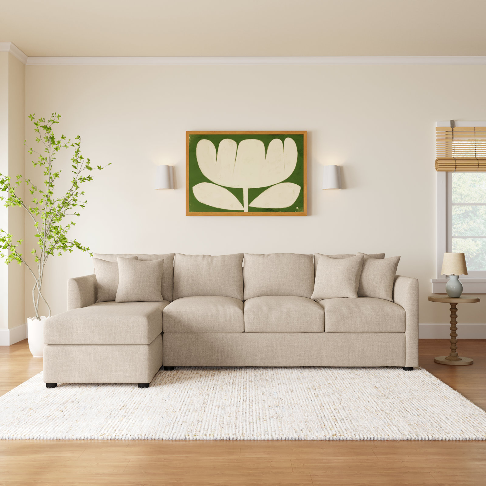 Cecelia Upholstered Chaise Sectional, Conversation Ivory Basketweave, Left Hand Facing