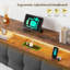 Lit plateforme moderne en bois et métal avec tête de lit rembourrée, éclairage DEL, station de recharge et rangement sous le lit-652386856-652386859