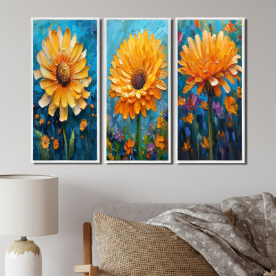 Fleur de pissenlit jaune et bleu en fleurs - Collection d'art mural traditionnel