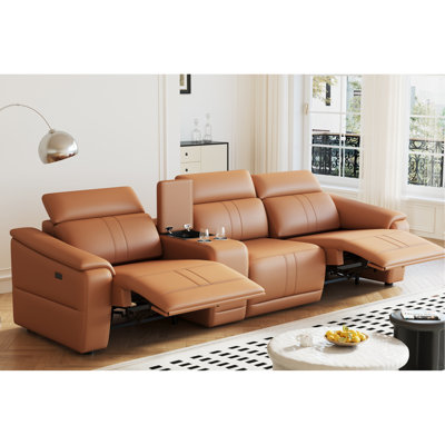Fauteuil inclinable électrique individuel en cuir technique brun, inclinaison réglable de 105° à 175°, cuir respirant et structure stable en bois dur.