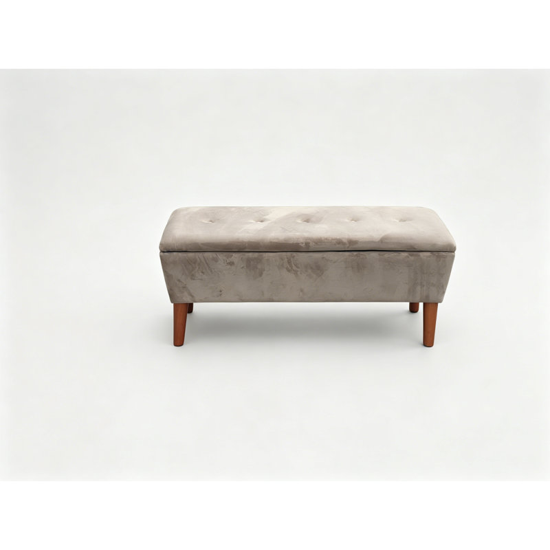 Banc repose-pieds rectangulaire de 42 po en Twill avec pieds en bois, repose-pieds pour le salon et la chambre à coucher