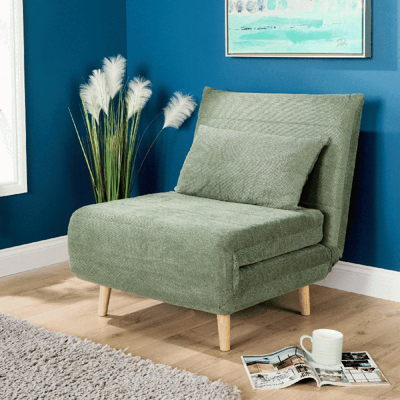 Lorena Clic Clac Upholstered Futon Sofa Bed Lounger Chair, 1, 83cm H x 76cm W x 91cm D, Green