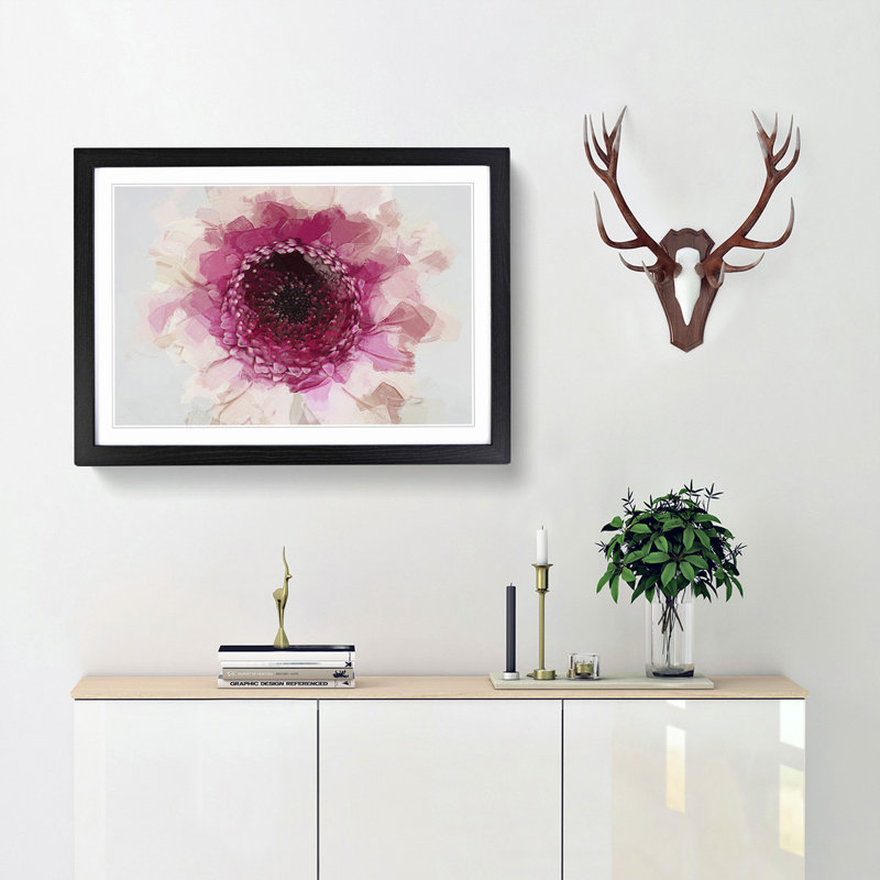 Heart of a Pink Gerbera in Abstract - Picture Frame Graphic Art Print, Black Framed, 36cm H x 48cm W x 2cm D