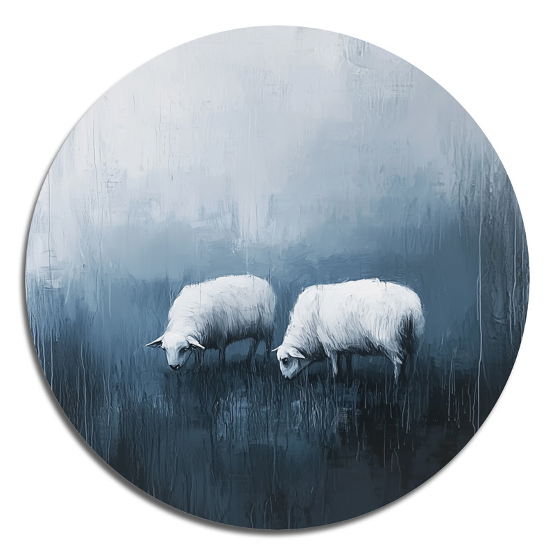 Minimalisme «Sheep in the rain», reproduction d'art murale en métal blanc moderne, H 16 po x l 16 po