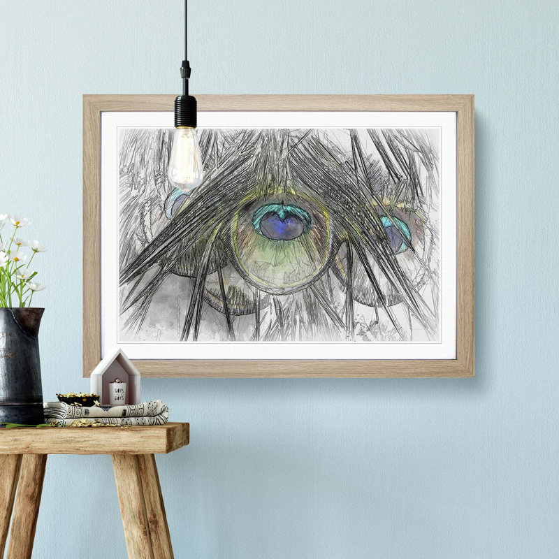 Peacock Feathers in Abstract - Picture Frame Graphic Art Print, 36cm H x 48cm W x 2cm D, Oak Framed