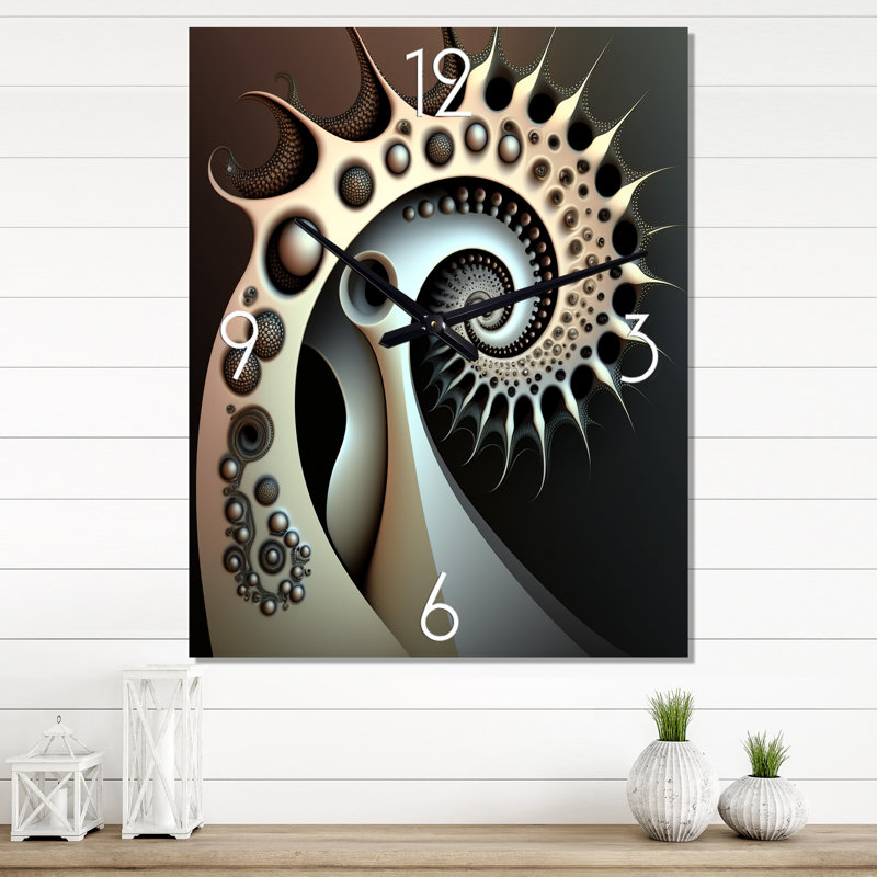 Horloge murale géométrique moderne - Beauté monochrome fractale VI, Très grand