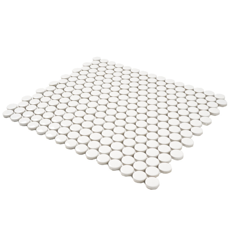 0.75" x 0.75" Porcelain Penny Round Mosaic Wall & Floor Tile, Glossy Black