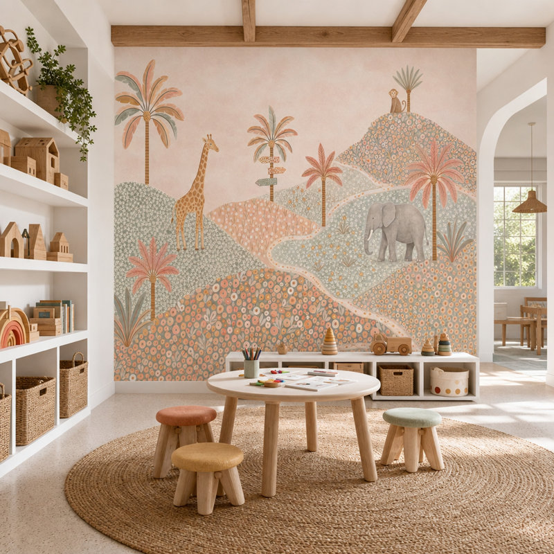 Décoration murale chambre d'enfant amovible Jungle Vibe, 120 po x 96 po, Peler et coller