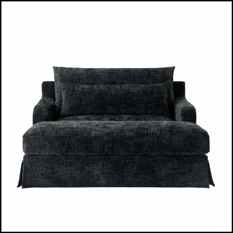 Canapé-lit en chenille avec sièges profonds et deux coussins, structure robuste pour un salon polyvalent, Noir