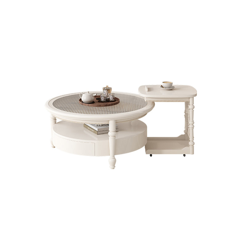 Ensemble de tables basses Boxwood avec plateau en verre trempé, Crème, crème, H 17,71 po x L 31,49 po x l 31,49 po