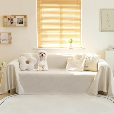 Couch Cover Sofa Covers Couch Covers For 3 Cushion Couch Sofa Pet Friendly, L Shaped Sectional Sofa Covers Washable Simply Put Sofa Throw Cover For Dogs, 91" X 134", Beige