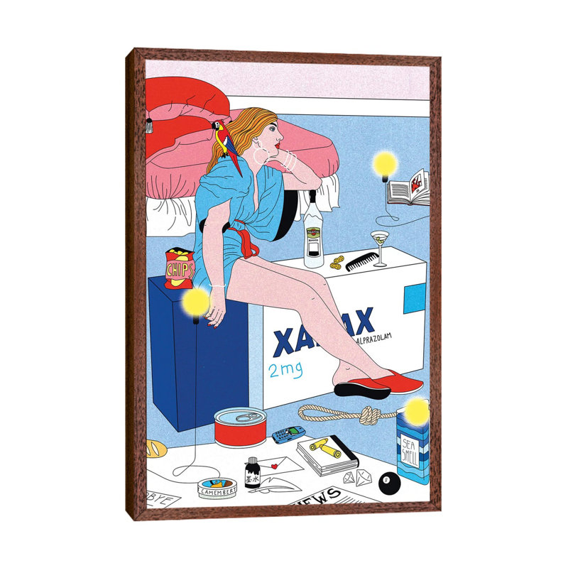 Xanax by Cosmo - Print on Canvas, 66.04cm H x 20.32cm W x 3.81cm D, Classic Brown Wood Framed Canvas