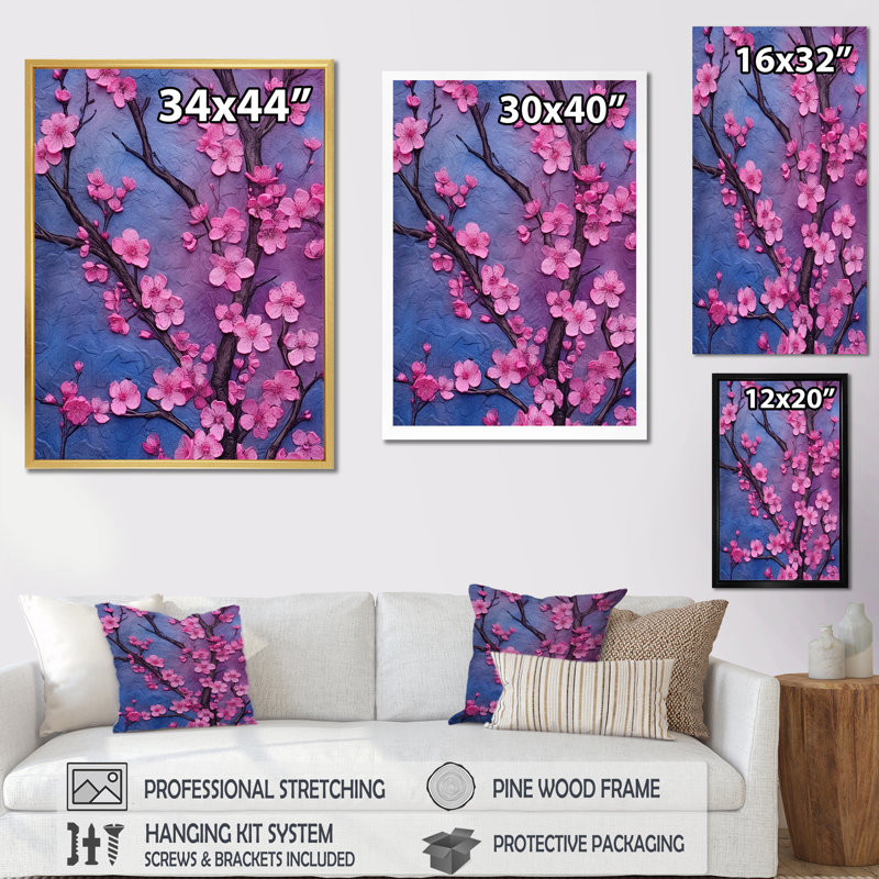 «Pink and Blue Cherry Blossoms Symphony I», reproduction sur toile, Toile tendue, H 20 po x l 12 po