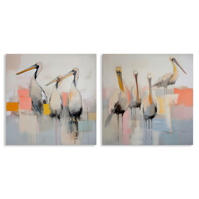 Abstract Pelican Bird  2 PC Canvas Wall Art Set by Irena Orlov