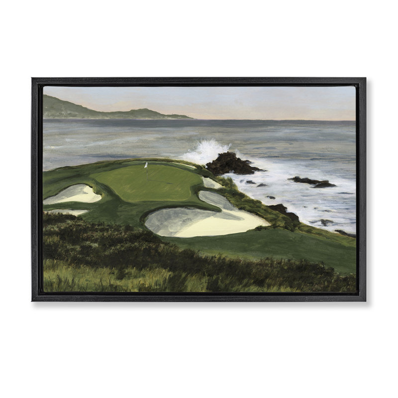 «Coastal Golf Course», toile flottante encadrée par Michael Willett, Cadre flottant noir de jais, H 17 po x l 25 po