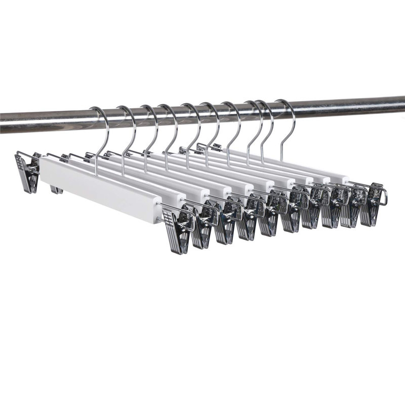 Irene Wood Non-Slip Hangers With Clips for Skirt/Pants, White