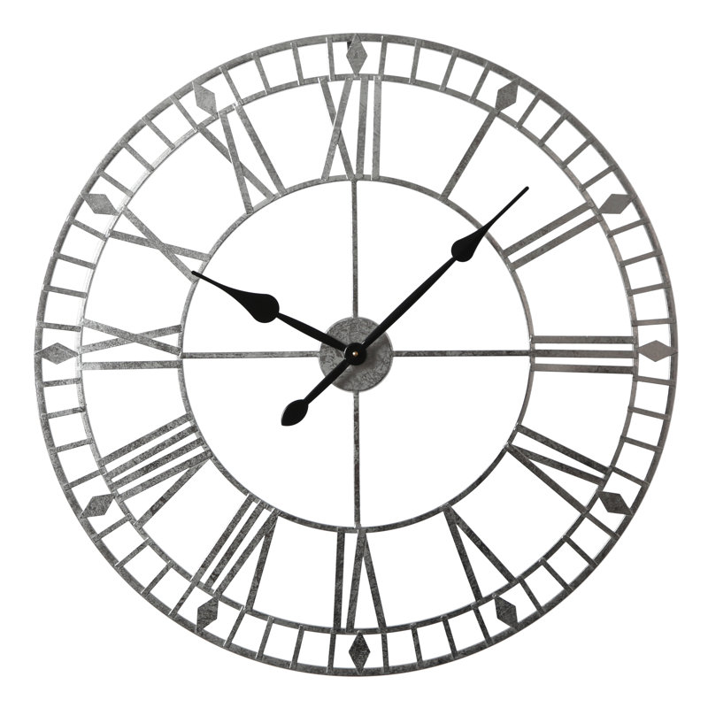 Elienor Iron Wall Clock, Silver, 80cm H x 80cm W x 4cm D