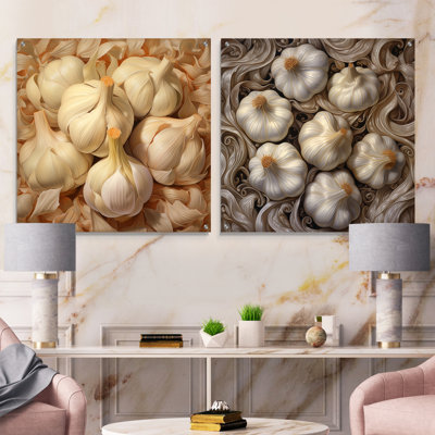 Ail ivoire Intricacy - légumes, art mural en verre acrylique, ensemble de 2