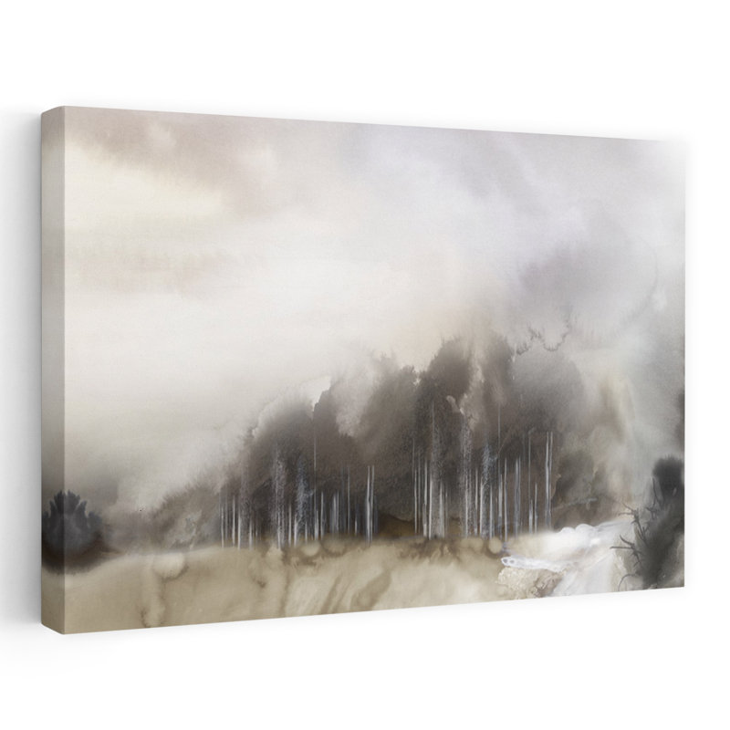 «Misty Forest Under Grey Skies», art contemporain de paysage contemporain, H 40 po x l 60 po