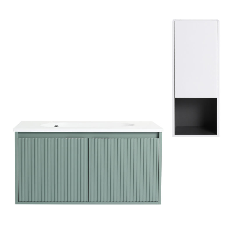 Meuble-lavabo flottant de 36 pouces avec lavabo en résine en forme de goutte et armoire latérale spacieuse, portes à fermeture en douceur pour salles de bain modernes