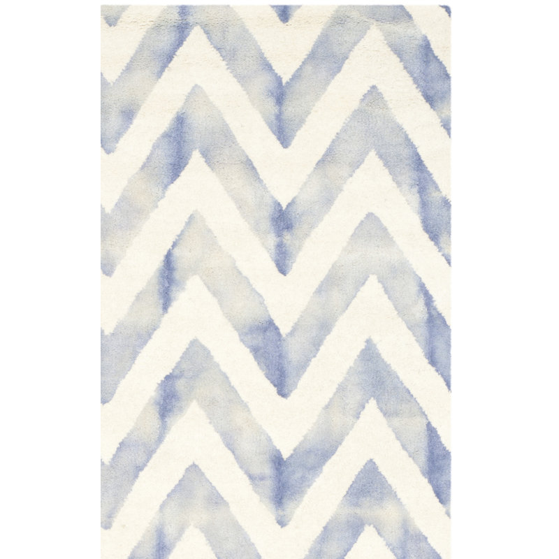 Chou Hand Tufted Wool/Cotton Geometric Rug in Ivory/Blue, Runner 2'3" x 6'