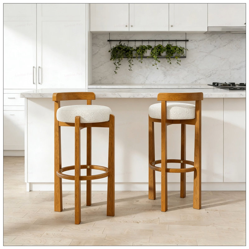 Tabouret de bar à dossier bas en bois Elise, Blanc
