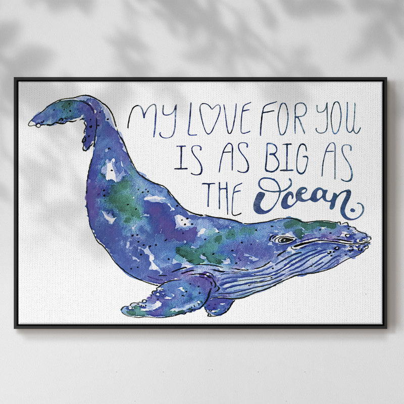 Whale Love II, reproduction d'art sur toile, Noir, H 27 po x l 41 po x P 2 po