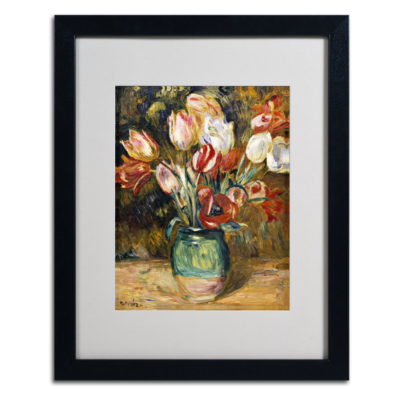 «Vase de fleurs 1888-89» par Pierre-Auguste Renoir - reproduction d'art encadrée, H 20 po x l 16 po x P 0,5 po, Noir