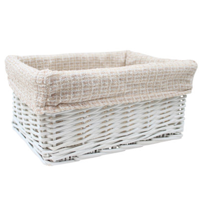 White Wicker Storage Basket with Waffle Lining