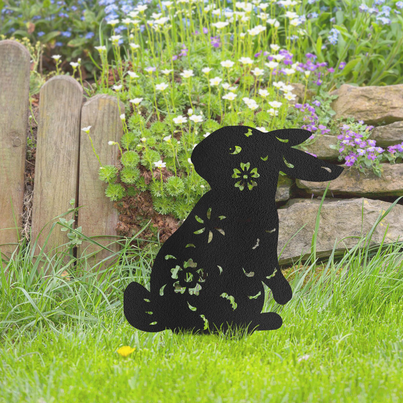 Statues de silhouette florale en forme de découpe florale en métal pour jardin, H 18 po x l 12,24 po x P 0,05 po, Noir