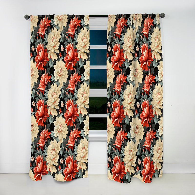 Luxueux fleurs rouge et beige damas - Rideau damassé - Rideau damas obscurcissant - 1 panneaux, L 52 po x L 84 po