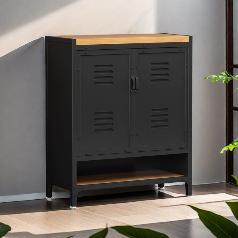 Vintage Industrial Style Iron Shoe Cabinet Locker 16 Pair Shoe Storage Cabinet